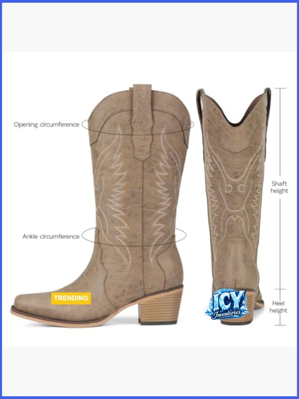 Women's Western Cowboy Boots with Pointed Toe Chunky Heel Retro Embroidery - Picture 5 of 7